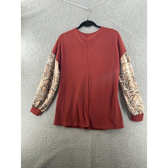 Grace & Emma Waffle Knit Top With Snake Print Sleeves Small - Picture 2 of 6